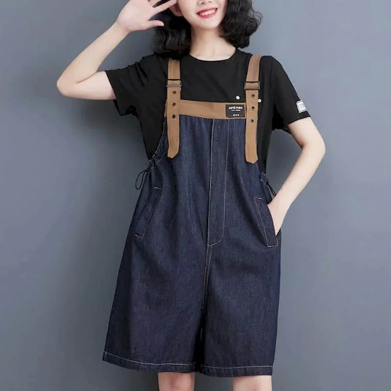 

Denim Jumpsuits Vintage High Waisted Loose Wide Leg Shorts Korean Style Romper Casual Bodysuits One Piece Outfits Women Clothing
