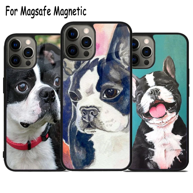 

Boston Terrier Dog Wireless Charge Magsafe Phone Case For iPhone 15 16 14 13 11 12 Pro Max Plus Magnetic Bumper Cover