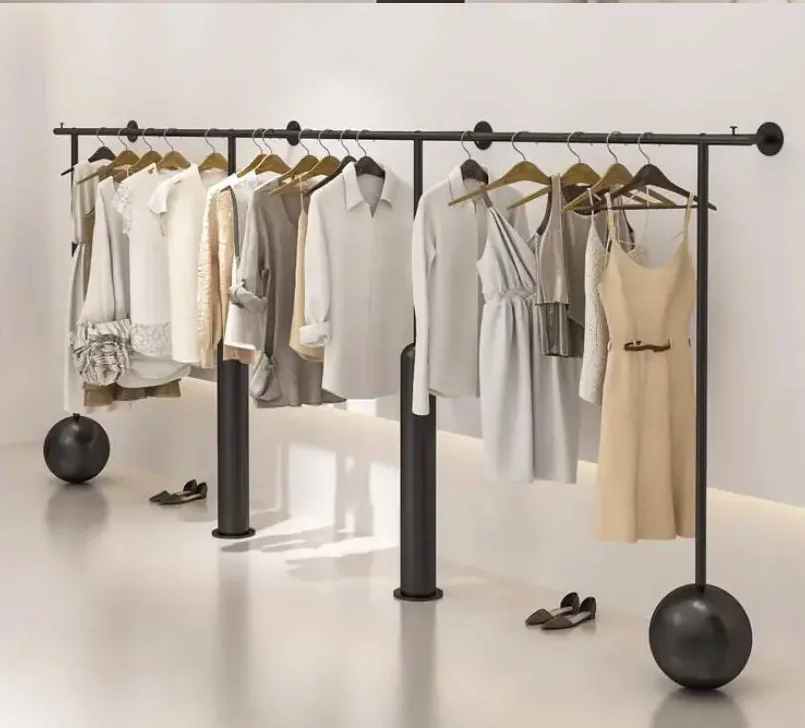 Wall-Hung Steel Art Shelves Clothing Display Rack for Women's Clothing Store Modern Industrial Style Clothing Store Display Rack