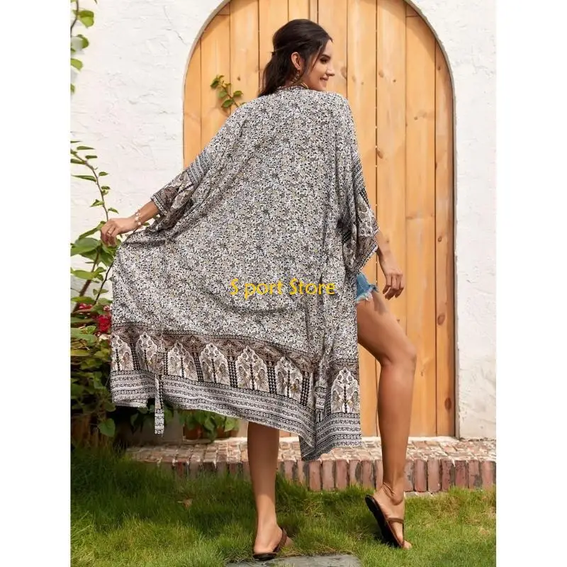 U2JB – Cover-Up pour les maillots bain pour femmes, Cardigans kimono longs amples avec ceinture, robe plage, été