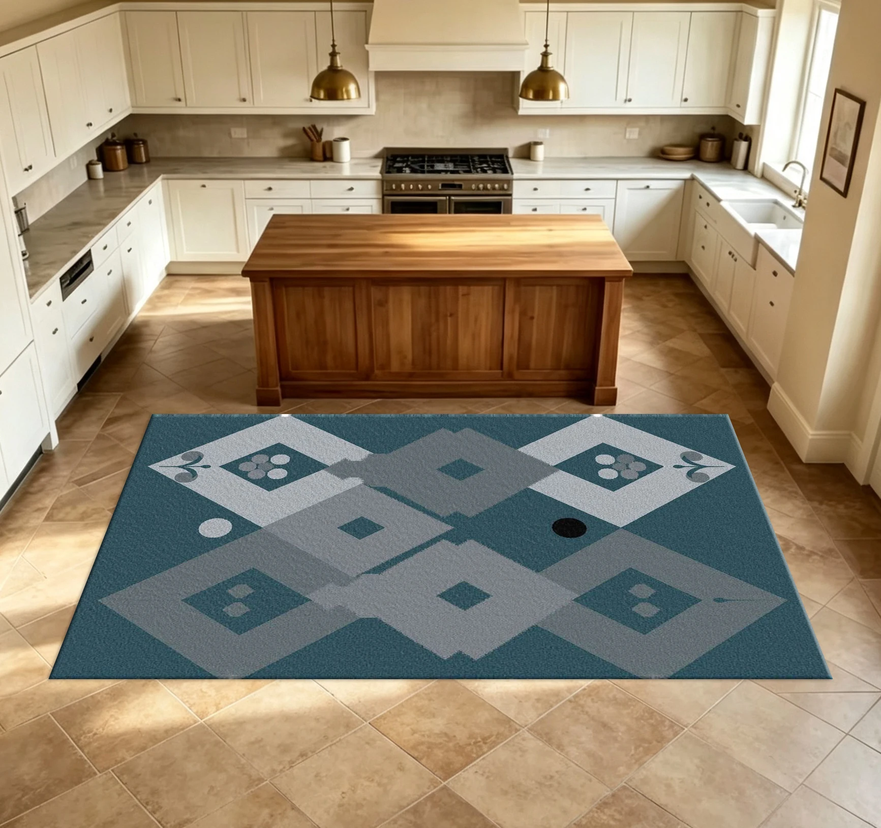 Vintage Diamond Geometric Pattern Carpet Flooring Stylish Floor Rug for House Interior