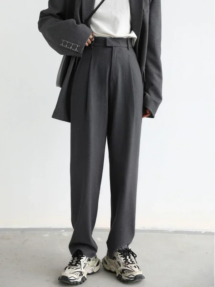 CHIC VEN Simple Casual Women Twill Suit Pants Wide Leg Pants Straight Floor Pants Office Ladies Female Trousers