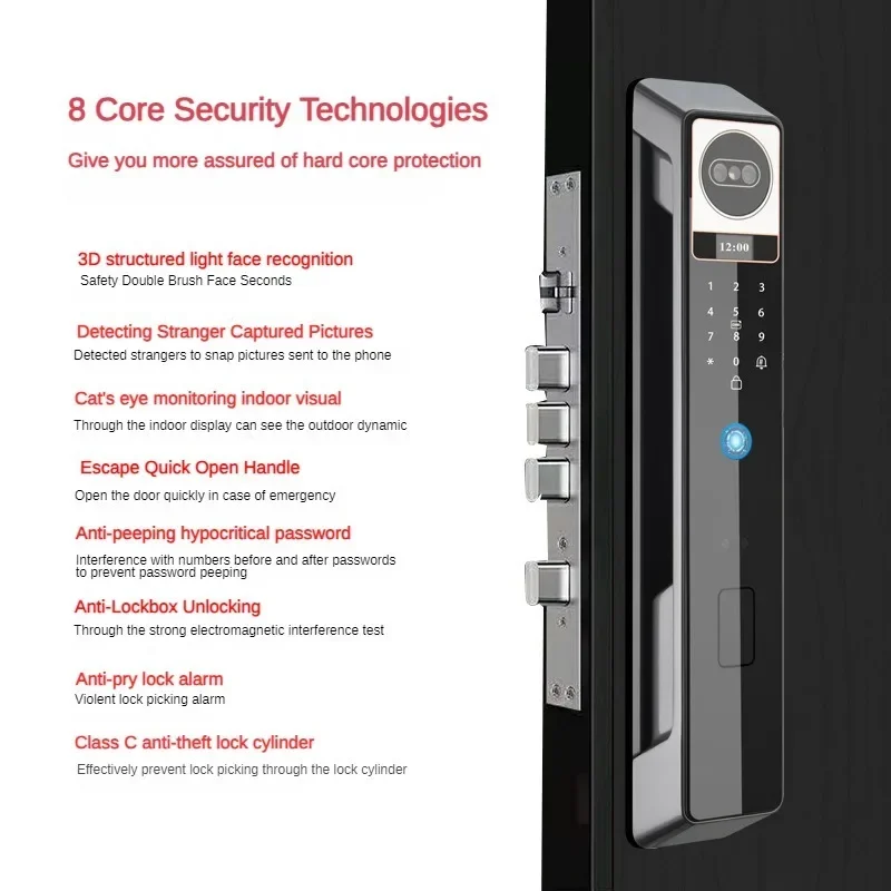 Smart lock with Camera 3D Facial Recognition Electronic Door Lock with Visual Doorbell for Video Surveillance
