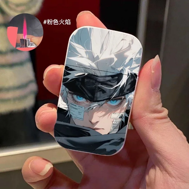 Jujutsu Kaisen Gojo Satoru Cartoon Personality Pink Flame Metal Lighter Creative Anime Flip Windproof Cigarette Lighter Gift