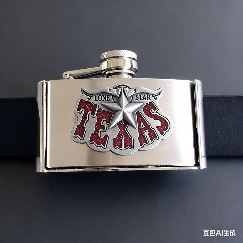 Enamel Long Horn Star Three Ounce Stainless Steel Flask Belt Buckle Free Shipping BK-FL-Texas