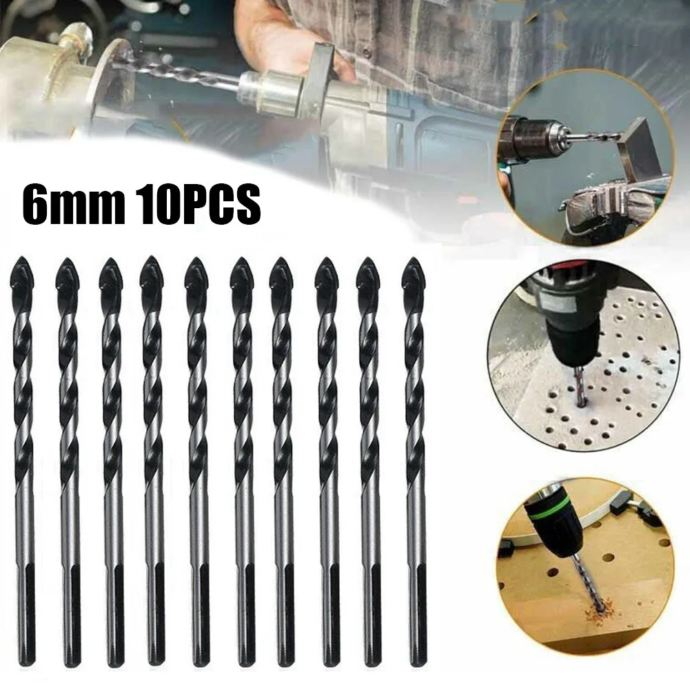 10pcs 6mm Triangle Carbide Tipped Drill Bit Set For Porcelain Tile Concrete Brick Glass For Marble Ceramic Glass Brick Hole Tool