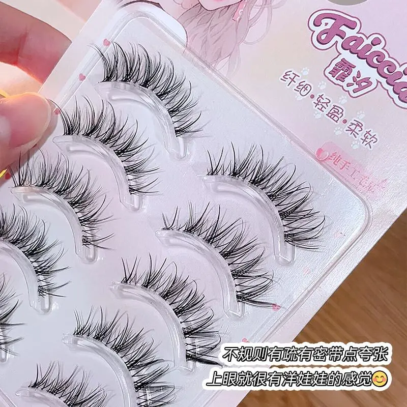 Cos Manga False Eyelashes 5 Pairs Natural Thick Eyelashes Stage Performance Transparent Stem Mink Eyelashes Fluffy Cat Lashes