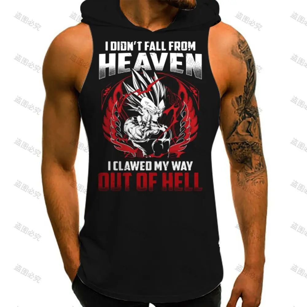 Dragon Ball Z Gym Fashion Vest With Hood Goku 2023 Men's T-shirts Super Saiya Man Sleeveless Shirt Trend Bodybuilding Tank Top