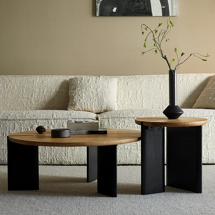 

&c Modern Luxury Small Unit Living Room Wabi-sabi Creative Solid Wood Round Coffee Table Combination