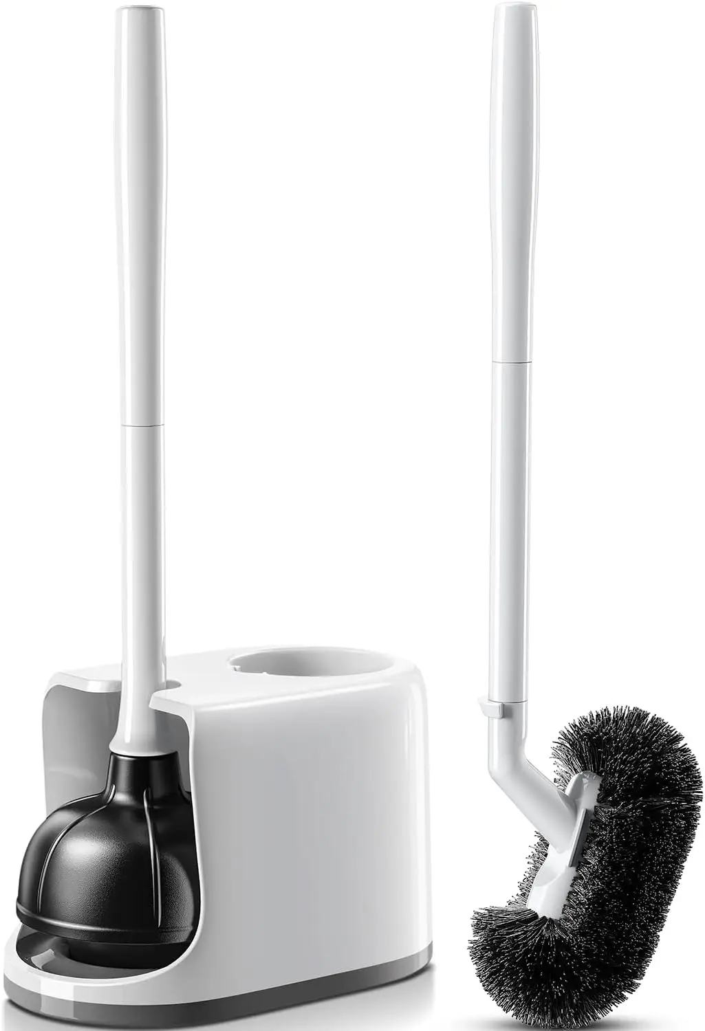 

Heavy-Duty Toilet Plunger Brush Combo: Curved Bristles for Deep Cleaning, Compact Bathroom Tools in White
