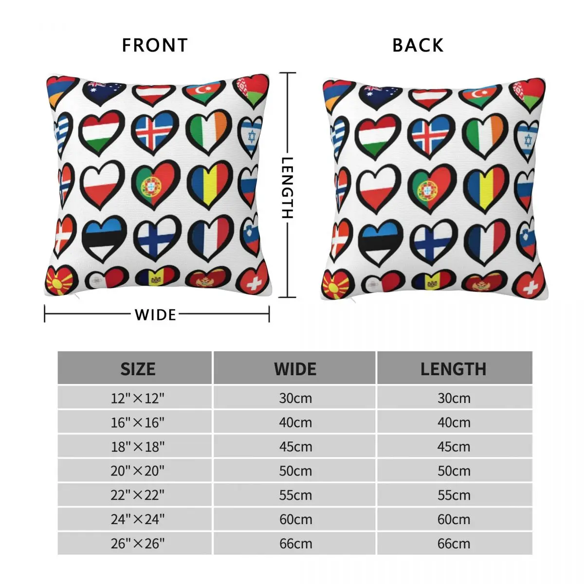 Eurovision Song Contest Flags Hearts Square Pillowcase Polyester Pillow Cover  Decor Comfort Throw Pillow For Home Living Room