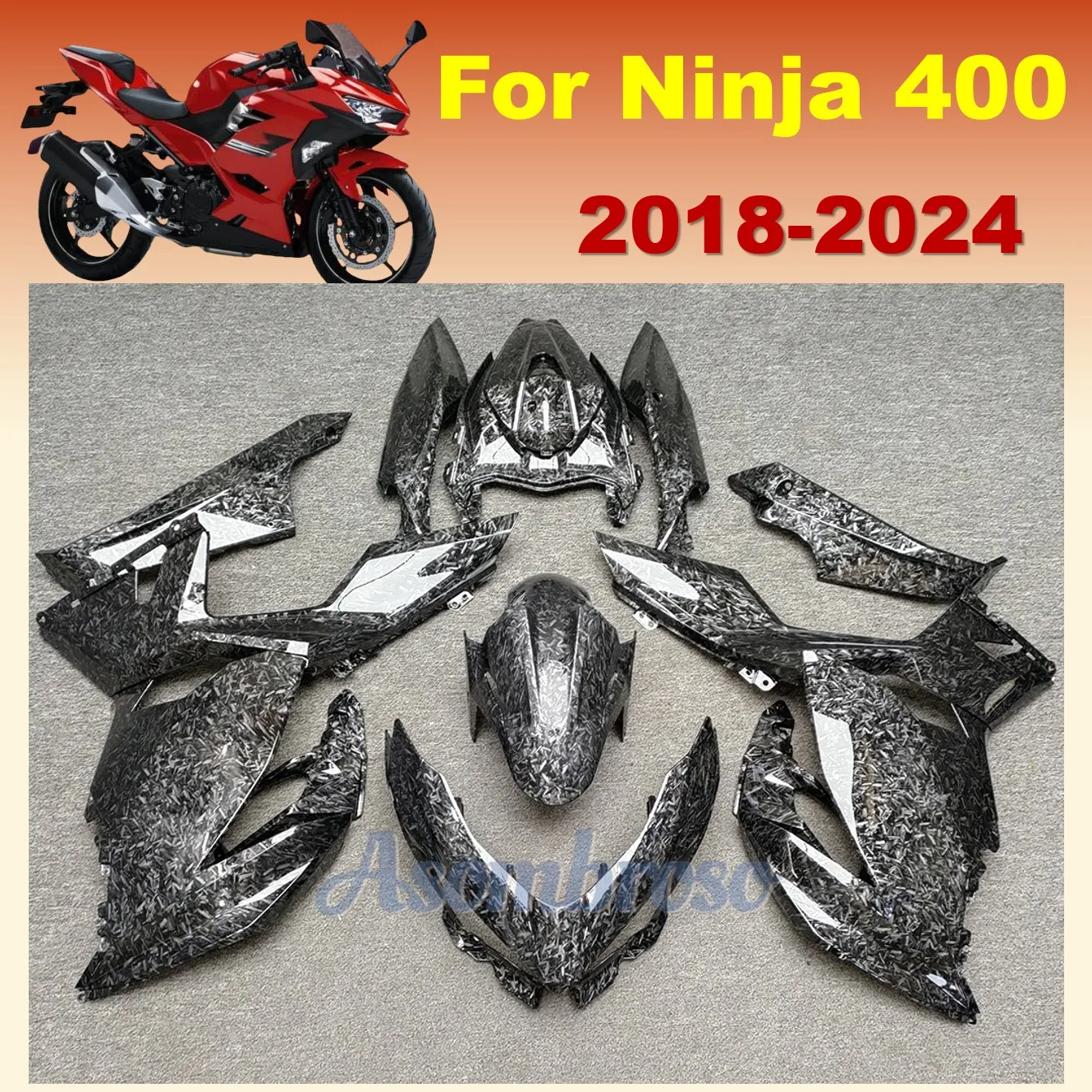 Forged Carbon Fiber Fairing Look Bodys For Kawasaki Ninja400 2018 2019 2020 2021 2022 2024 2023 EX400R Motorcycle Bodywork Shell
