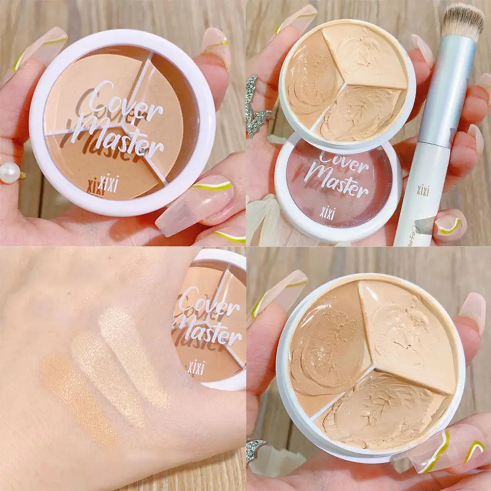 3 Kleur Concealer Palet Crème Textuur Bedekt Acne Multifunctionele Cirkels Gezicht Blijvende Markeringen Cosmetica Helderder Donker M0z2