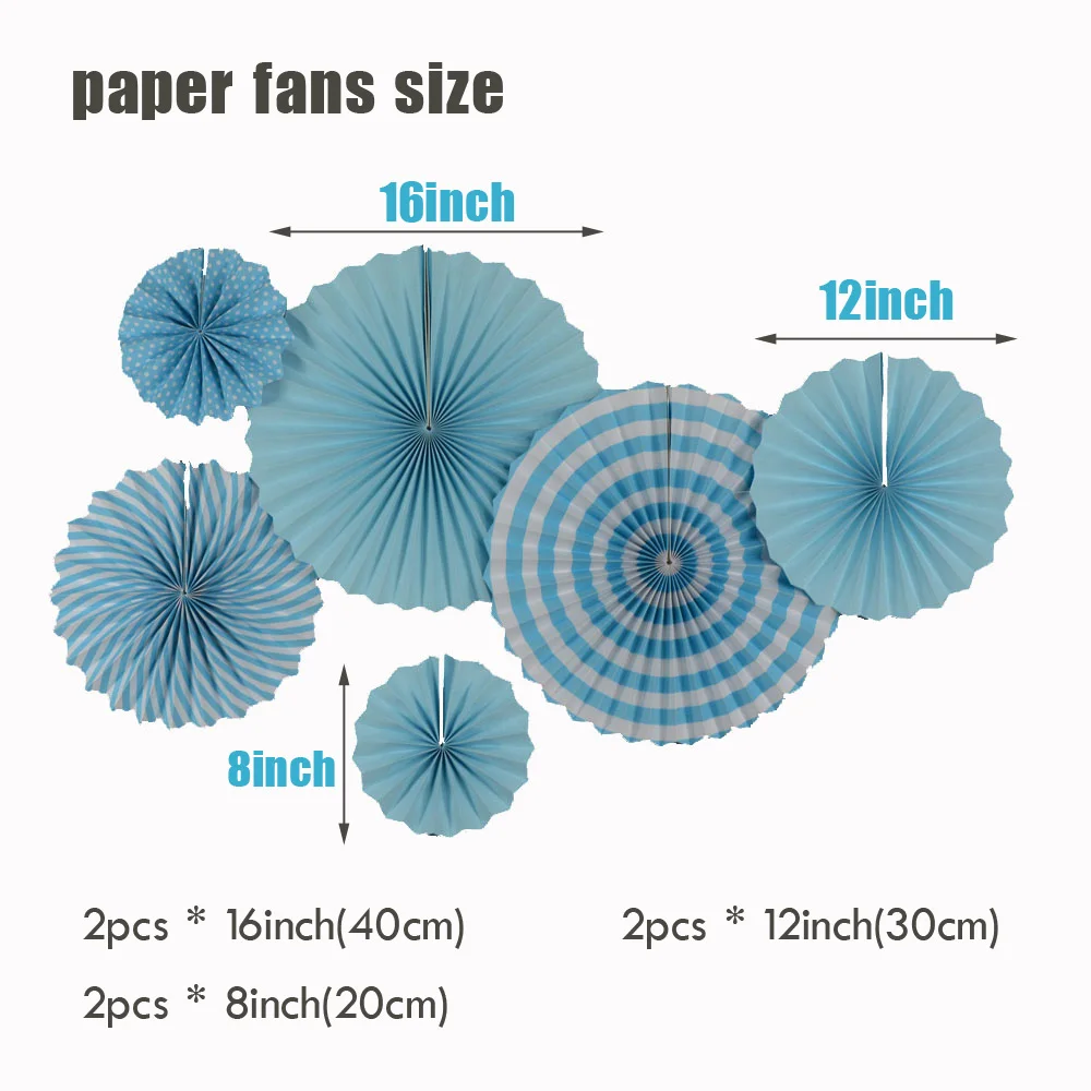 Kids Boy Girl 1st Birthday Party Favor Blue Pink Set Mixed Size Folding Paper Fans Wedding Ceremony Events Holiday Decor
