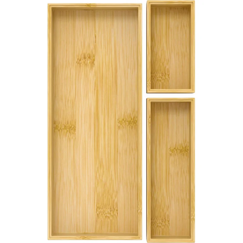 Bamboo3 PCS Utensil Drawer Organizer Tray, Kitchen Silverware Cutlery, and Storage, Bath