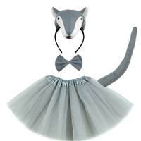 Kids Child Girl Animal Grey Wolf  for  Party Fancy Dress - Headband Tail Tie Skirt       Birthday Halloween Costume Cosplay