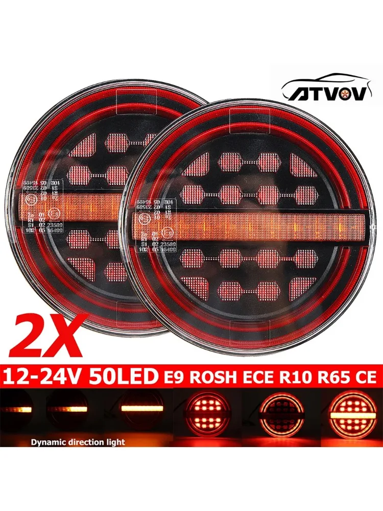 ATVOV 6x/4x/2x/1x 5.3 "Ronde LED Trailer Achterlichten Remlicht DRL Flow Richtingaanwijzer Lamp Vrachtwagen Bestelwagens Boot Caravan Vrachtwagen Tractor - afbeelding 2