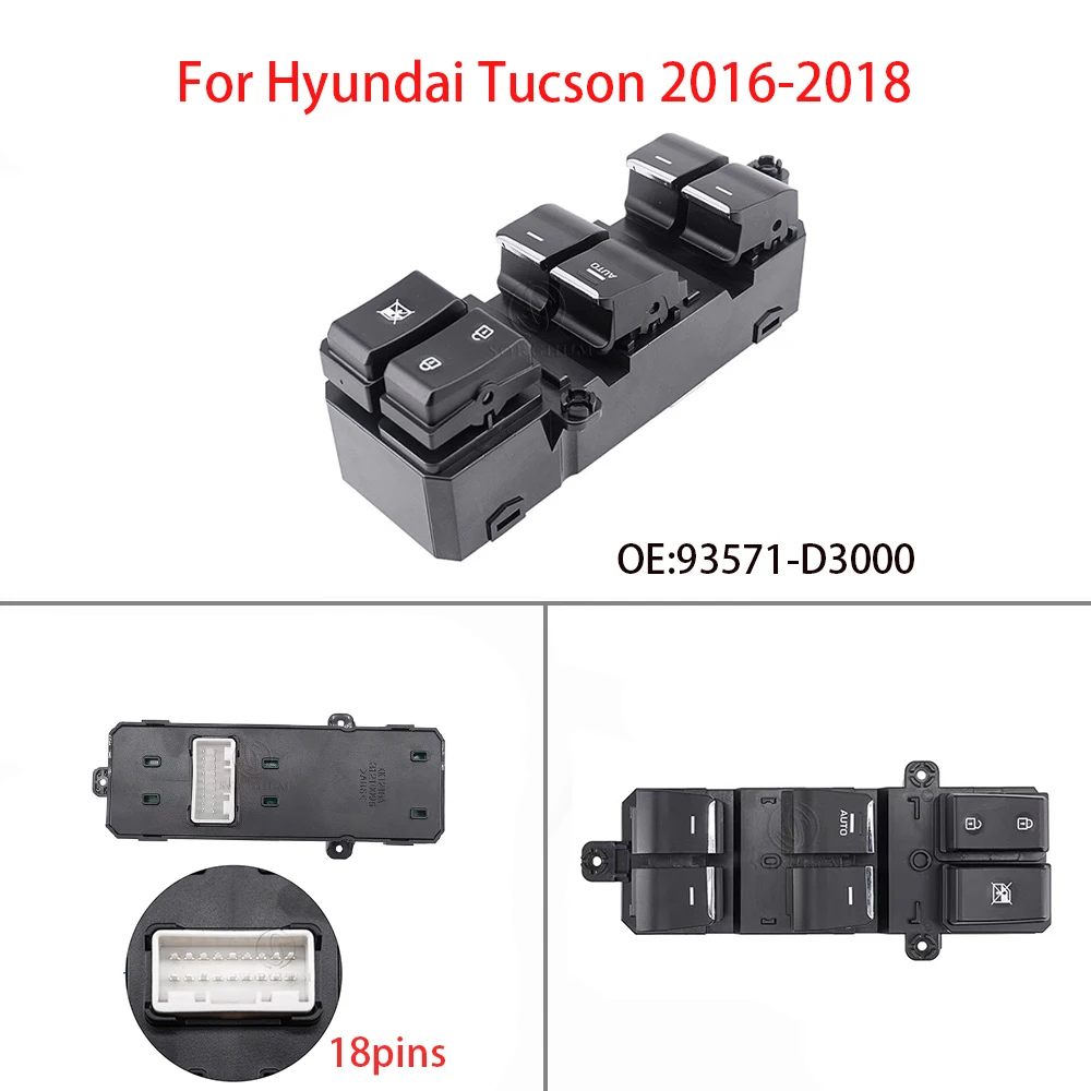 

Car Driver Left Door Master Power Window Switch 93571-D3000 93570-D3000 For 2016-2018 Hyundai Tucson Switches Controls Relays