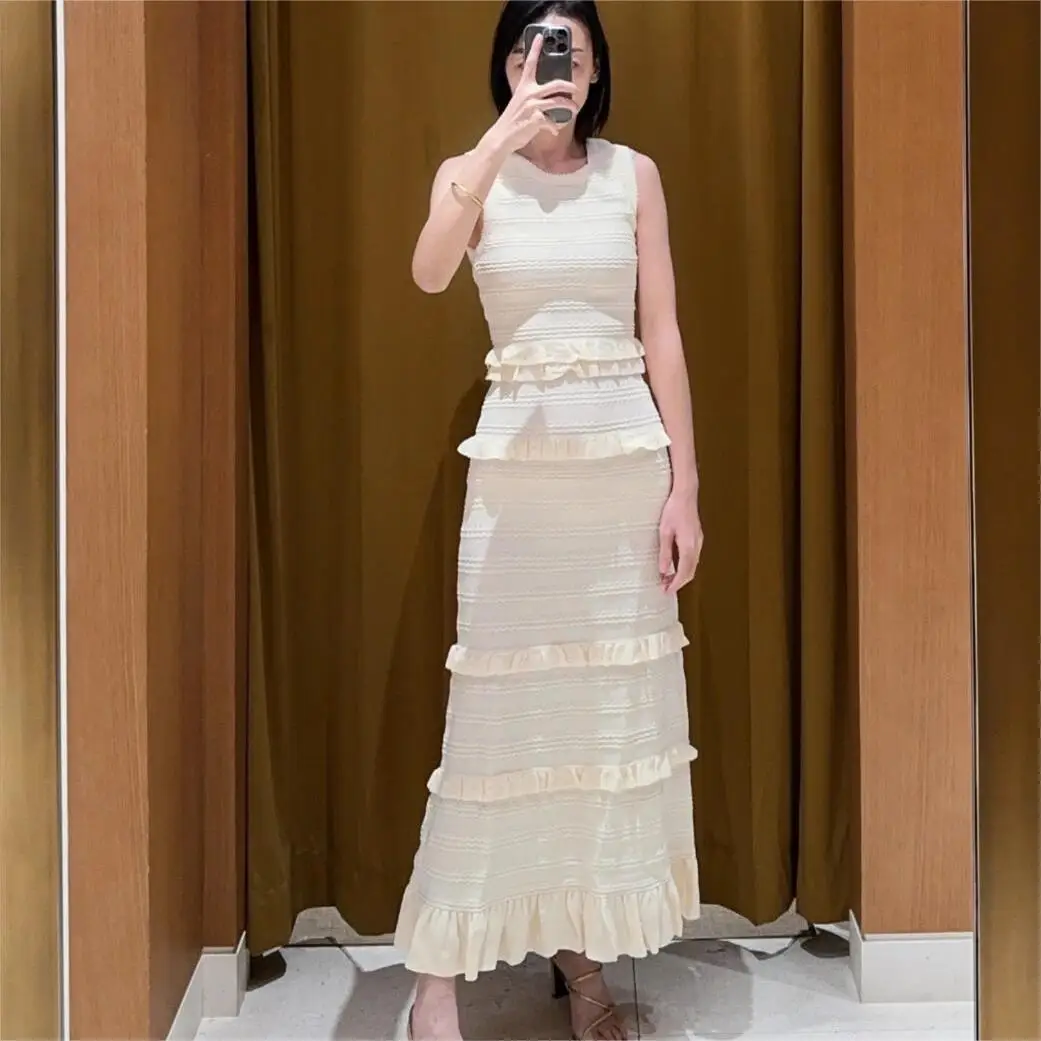 

2025 Summer Women's Elegant Dresses Knit Ruffle Corset Ladies Vest Dress y2k Clothes New Fashion High Quality Long Dresses bra