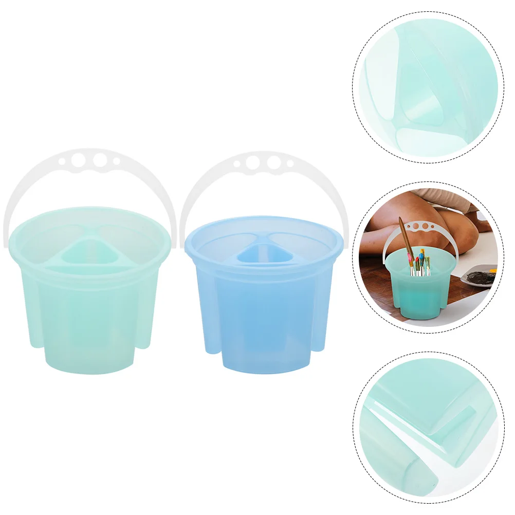 

2 Pcs Plastic Brush Washer Holder for Painters Artists Kids Cleaner Bucket Compact Reusable Water Container for Mixing