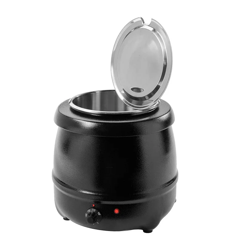 Commercial Electric Soup Kettle 10.5 Quart with Stainless Steel Pot and Hinged Lid Black-for Hotels & Restaurants