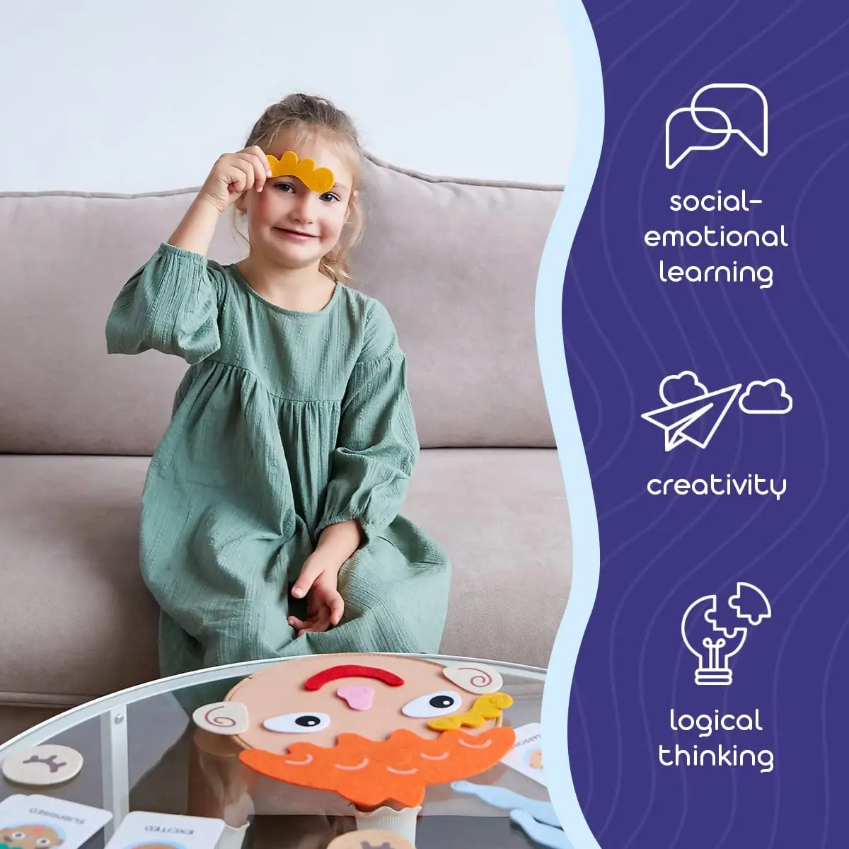 Gesellschaftliches, emotionales Lernen für Kinder, beschäftigtes Brett mit 9 Emotionskarten für Gesichter, Spiele, Vorschule, Lernen, sensorisches Autismus-Therapie-Spielzeug – Detail 10