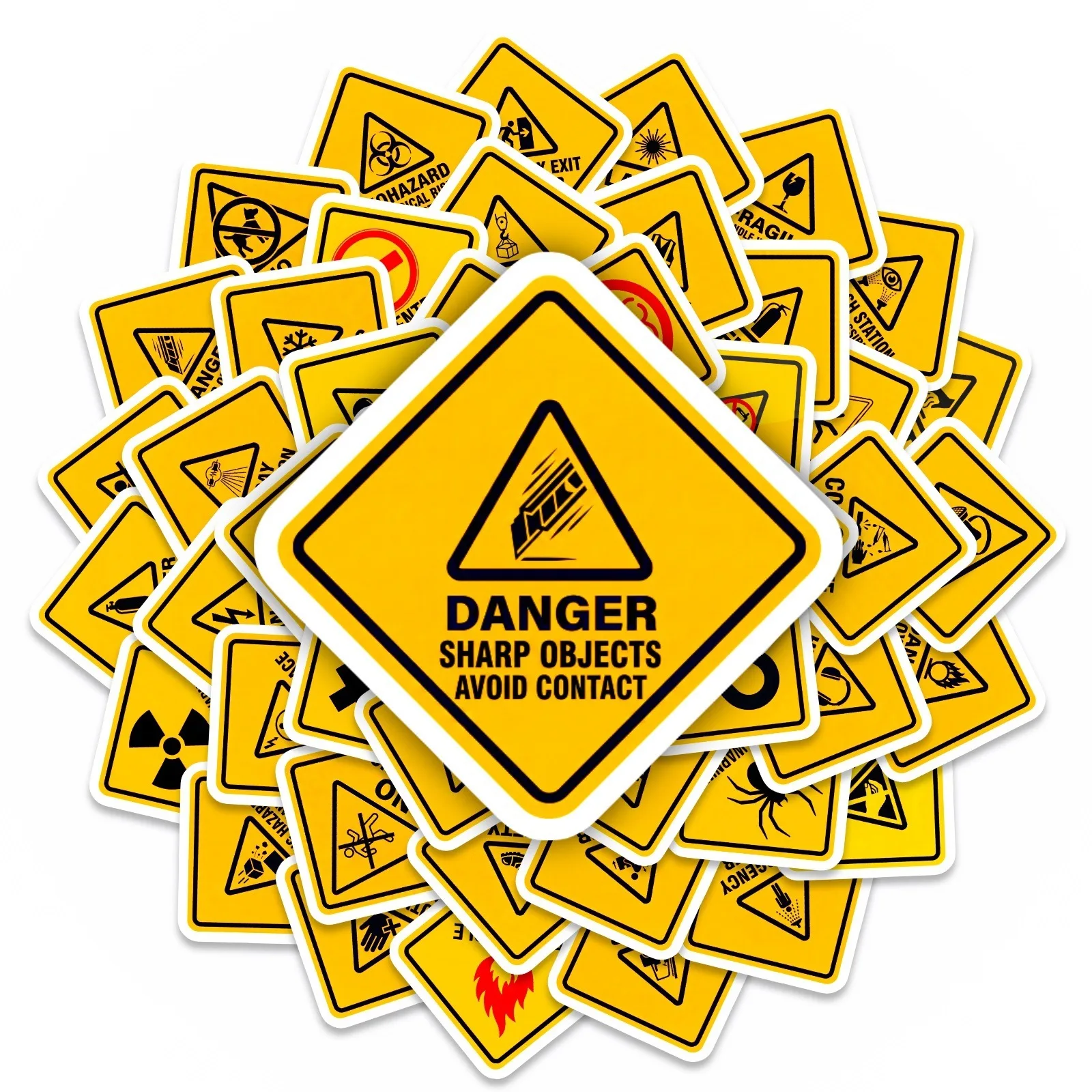 50-Pack Yellow Danger Warning Label Decals Waterproof Adhesive Stickers for Phones Tablets Guitars Helmets Notebooks Stationery view 2