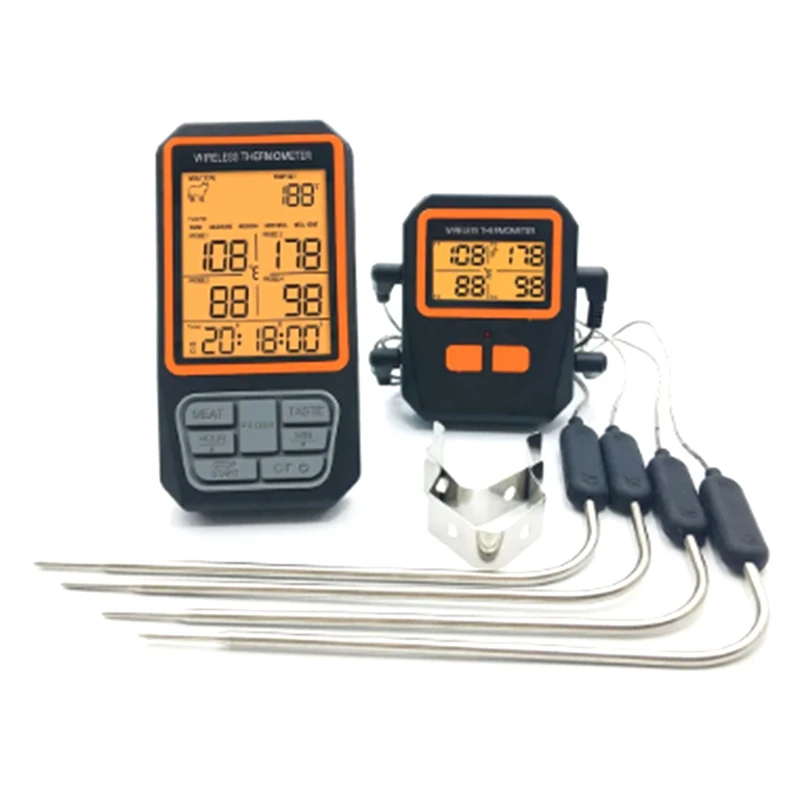 4 Probes Backlight LCD Display 100M Wireless Range Digital Kitchen Cooking BBQ Oven Meat Thermometer With Alarm Easy Install