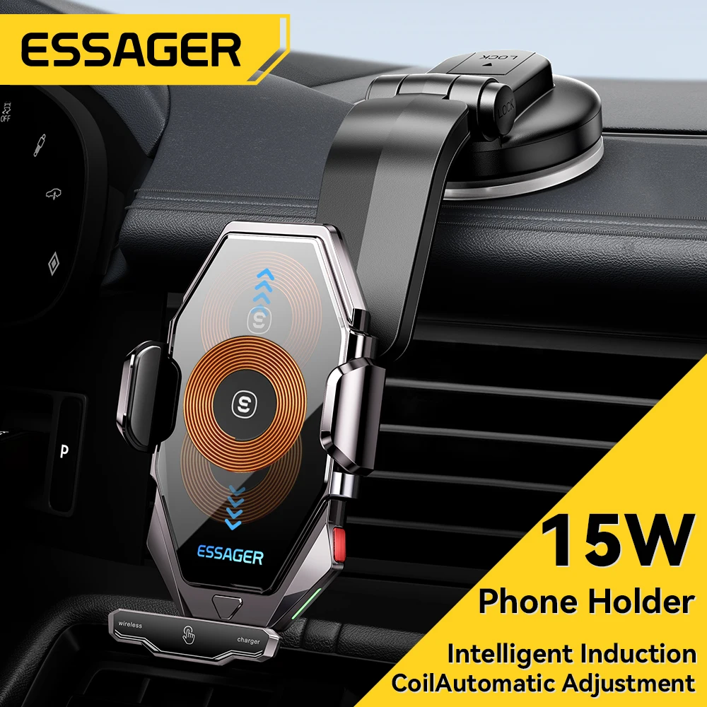 

Essager Dashboard Phone Holder 15W Wireless QI Charger in Car Universal Air Vent Mount For iPhone Samsung Xiaomi Fast Charging