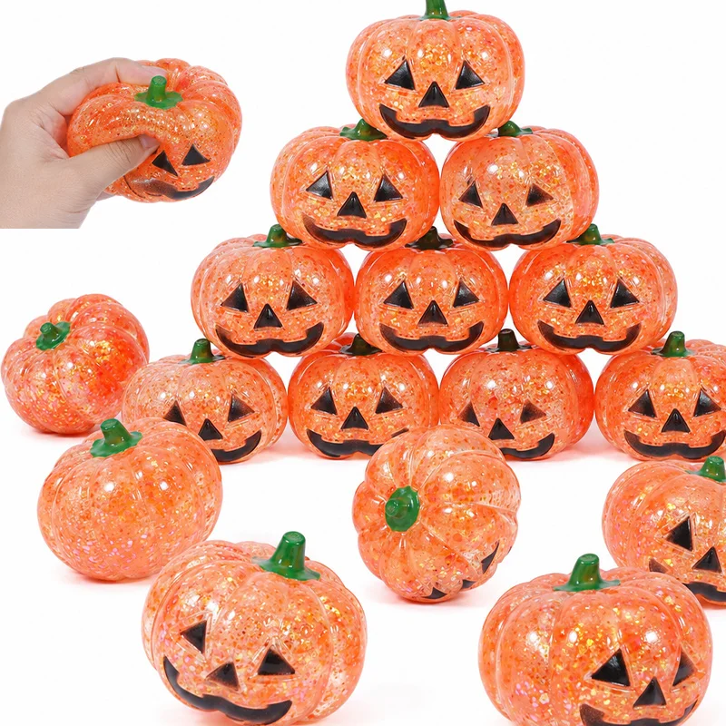 Large Halloween Pumpkin Squishy Toy Glitter Slow Rising Stress Relief Kawaii Squeeze Gift for Kids Adult Trick or treat Favor