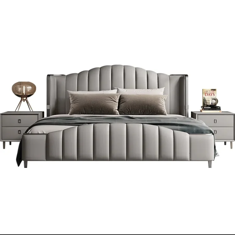 

Bed King Queen Size Upholstered Bunk Bed Frame Bedroom Furniture Set With Storage LED Lights