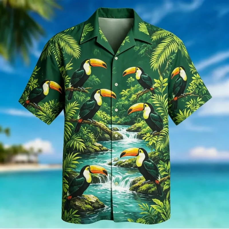 Men's Exotic Animal Printed Short Sleeved shirt, Wild And Energetic style, Suitable For Hiking And Holiday Outings