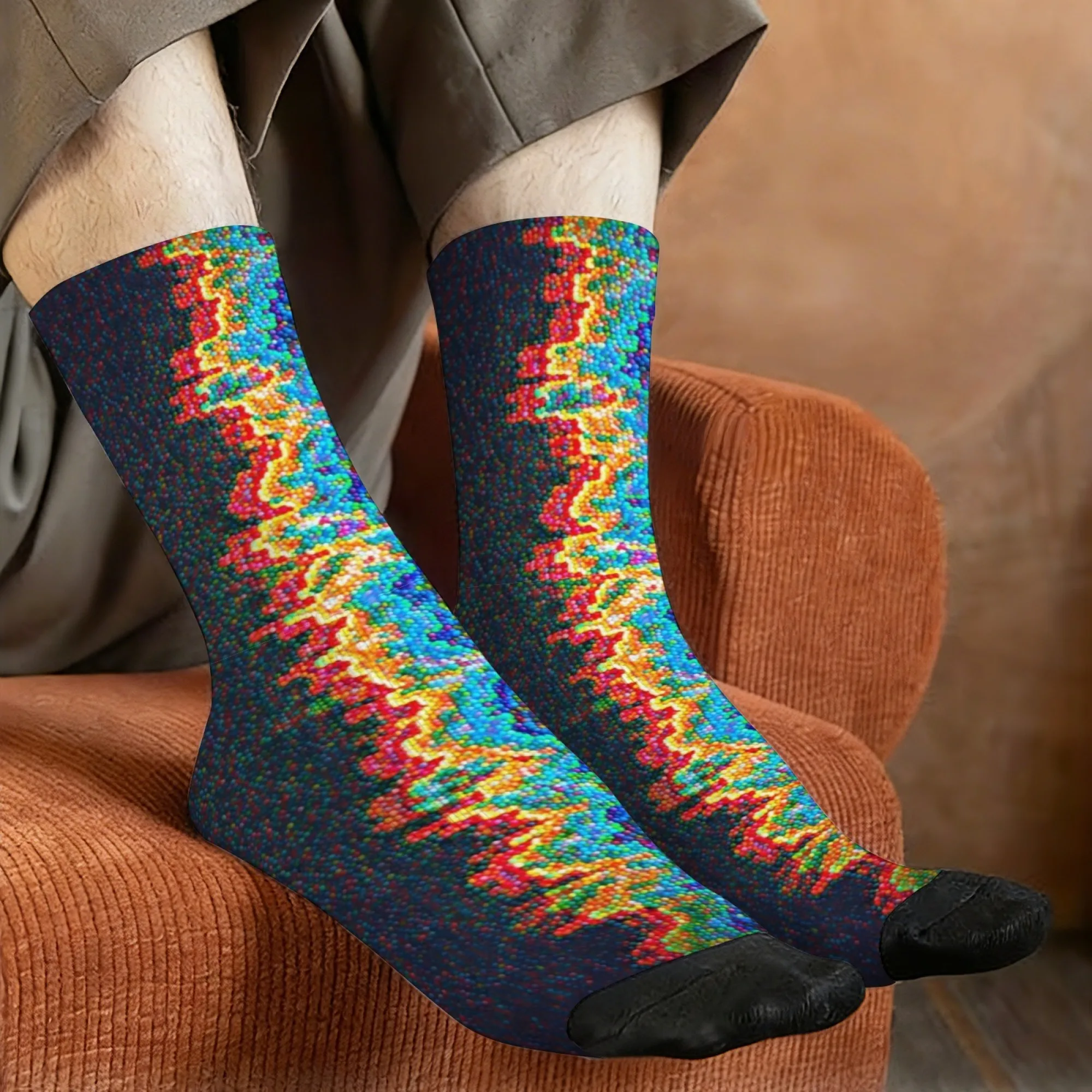 Harajuku Retro Cyber ​ ​ Glitch Sonic Neon Print Herrensocken, neuartige Street-Style-Freizeitsocken, verrücktes Party- und Urlaubsgeschenk