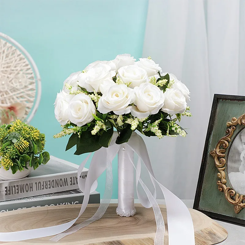 

Белая роза свадебный букет невесты свадебный букет ручной работы искусственный цветок украшения свадебные аксессуары SPH02