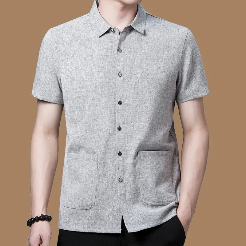 

Mens Short Sleeve Button Down Shirt Casual Solid Textured Pocket Shirt Summer Daily Business Top