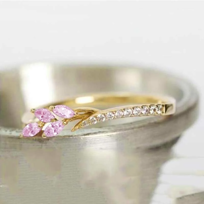 Huitan Frauen Mode Weiß Kubikzircon Niedlichen Blatt Hochzeit Verlobungsring Temperament Süße Weibliche Accessoires Aussage Schmuck – Detail 33