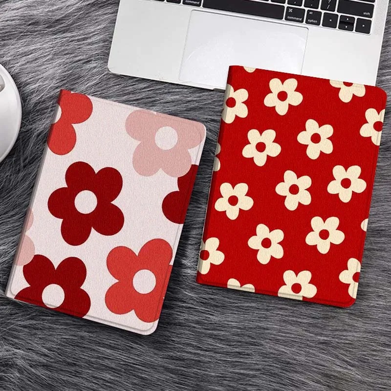 

Cartoon Red Flower Pattern Tablet Case For Samsung Tab Galaxy S6 S11 A A7 A8 A9 A11 10.1 10.4 10.5 Plus Lite Gift
