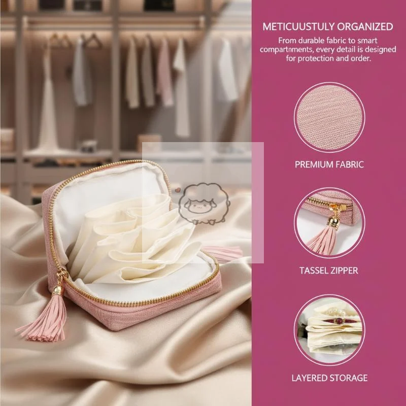 Jewelry Storage Bag With Tassel Pendant Multi Layer Lining Ring Necklace Packaging Large Capacity Travel Bracelet Storage Pouch