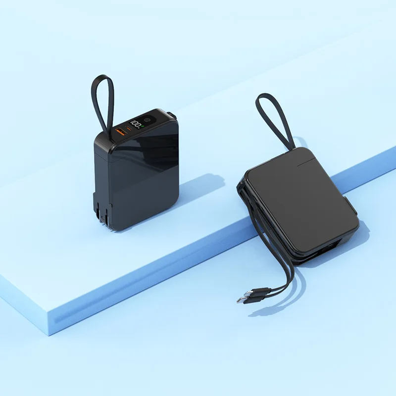 22.5W Super Fast Charging Power Bank with Built-in Cable 10000mAh AC Wall Plug 3-in-1 Charger