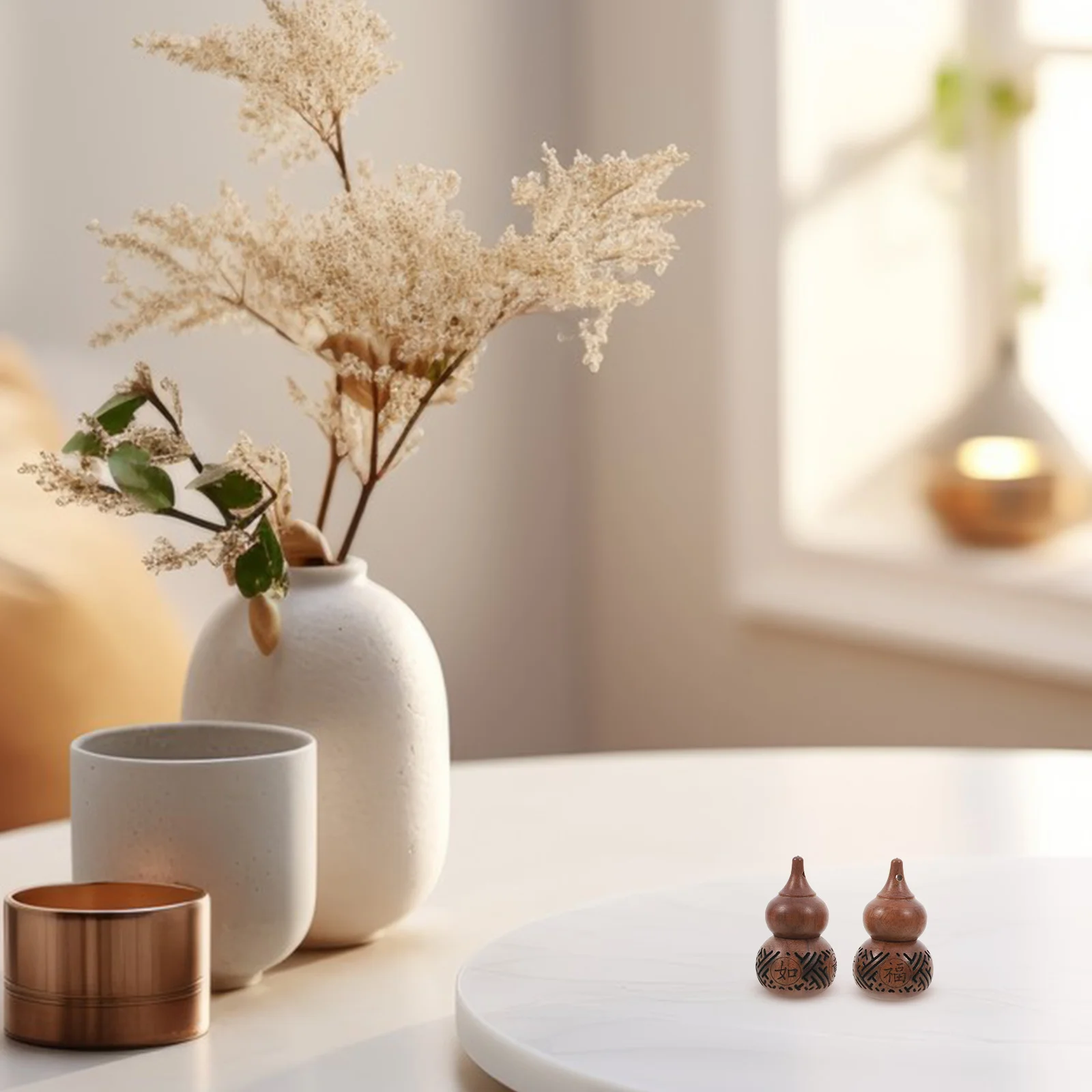 

2Pcs Safe Wood Gourd Scent Balls Bottle Carved Gourd Sculpture Aroma Beads Sachet Home Car Decor Sachet Pendant