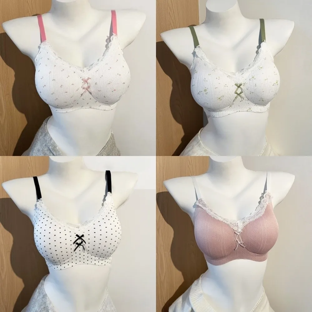 Traceless Lace Wireless V Bra Dots Pattern Flower Bow Brassiere for Women Anti-sagging Shockproof Seamless Bras Sport