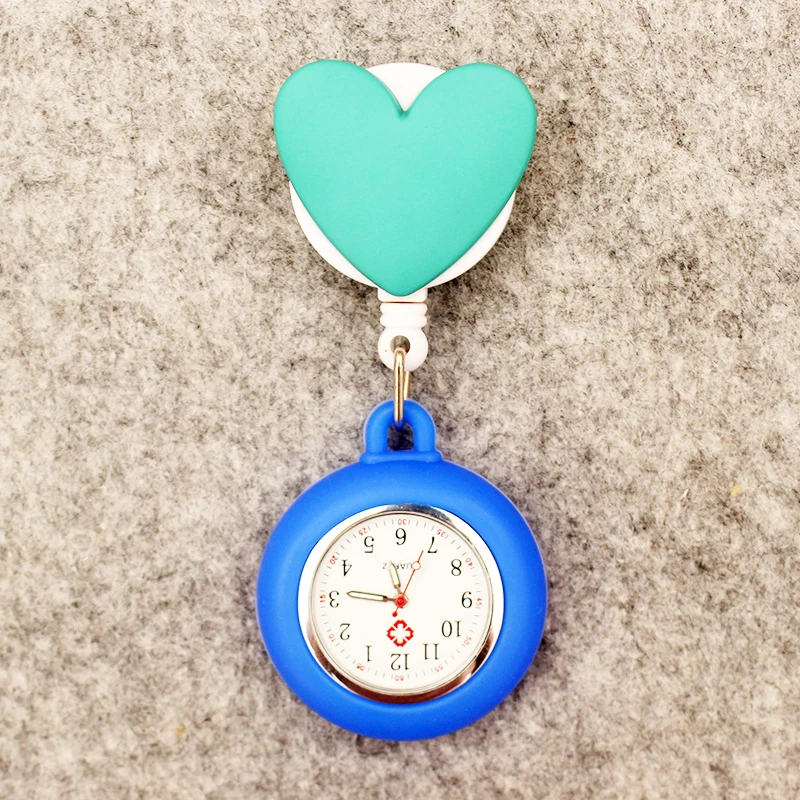 Creative Colorful Heart Style Pocket Watch Retractable And With Clip For Men And Women