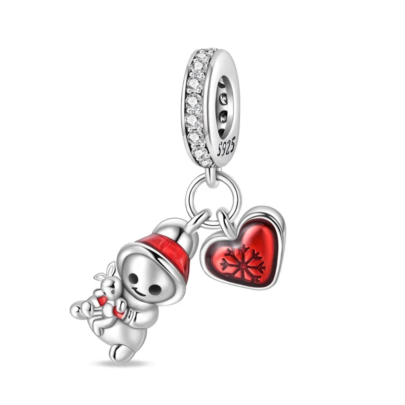 New 925 Sterling Silver Christmas Snowman Set Charms Pendant Fit Original Bracelet DIY Women Exquisite Christmas Jewelry Gifts