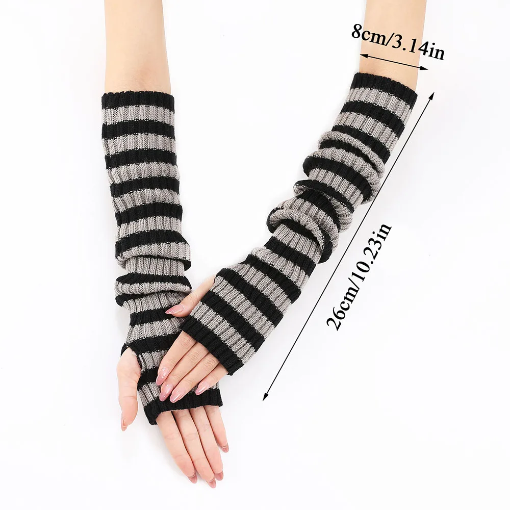 Fashion Lady Striped Long Fingerless Gloves Women Winter Arm Warmer Knitted Arm Sleeve Casual Elbow Gloves Christmas Gifts Hot