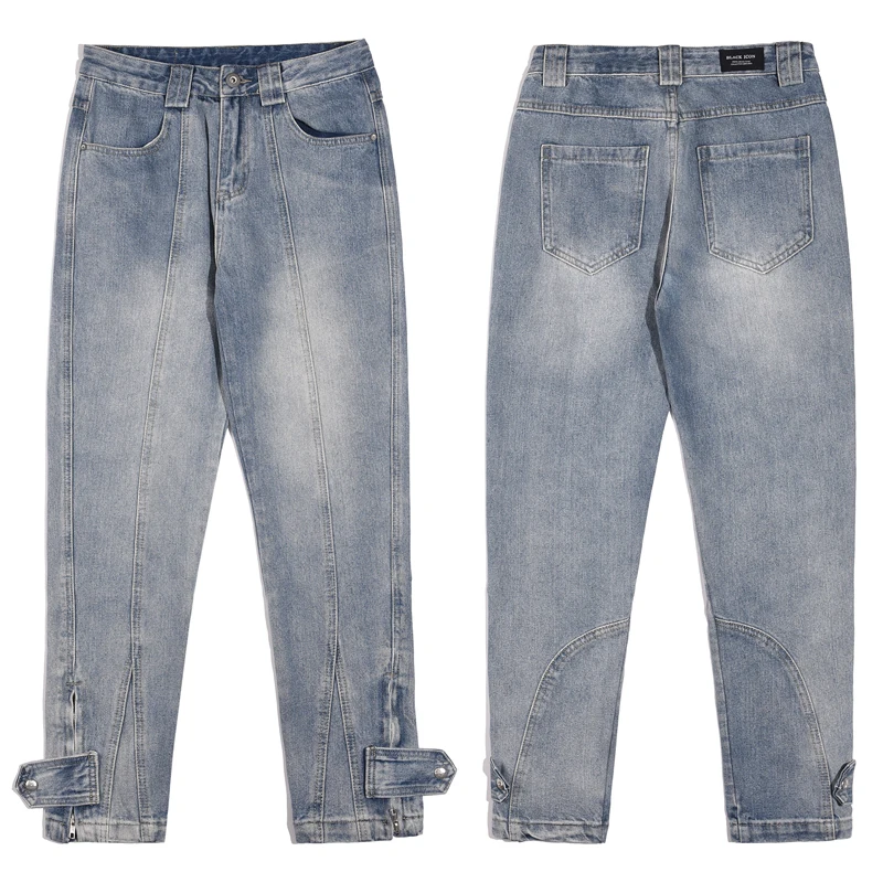 

Американские мужские джинсы-клеш с регулируемой молнией, модные, молодежные, повседневные, свободные, длинные брюки