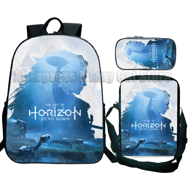 Horizon Forbidden West-mochila escolar de dibujos animados para niño y niña, escolar de 3 piezas morral, Kawaii, Anime