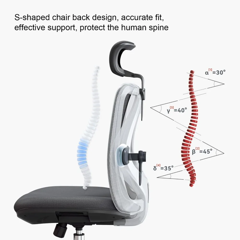 Cadeira de escritório ergonômica para pessoas grandes e altas, encosto de cabeça ajustável com apoio lombar e rodas, função de inclinação giratória