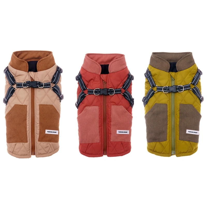 Winter Dog Clothes Windproof Dog Coat With Harness Warm Pet Clothing Small Dogs Jacket Chihuahua French Bulldog Coat Costume