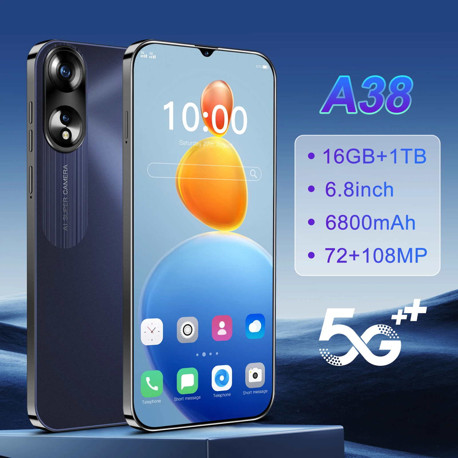 

2025 NewA38 6.8HD Global Edition Original Intelligent Dual Card Android System 14 6800mAh Battery