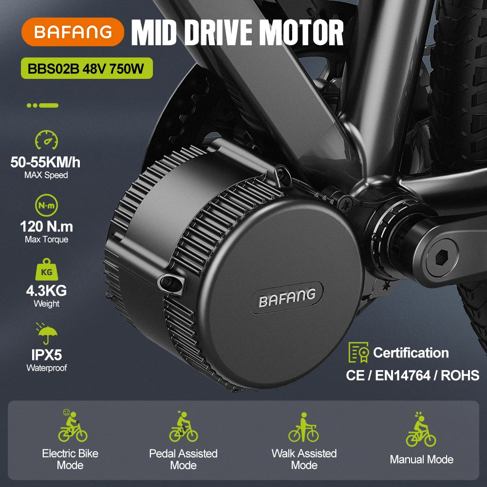 Bafang 750W Mid Drive Motor Electric Bicycle Conversion Kit BBS02B BBS02 Ebike Engine 48V 20Ah 17.5Ah Hailong Battery 4A Charger